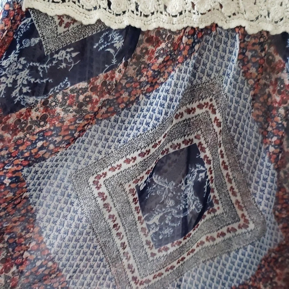 Rue 21 Crochet Sheer Blouse Small Vintage Quilt Inspired Boho Bohemian - Picture 3 of 11